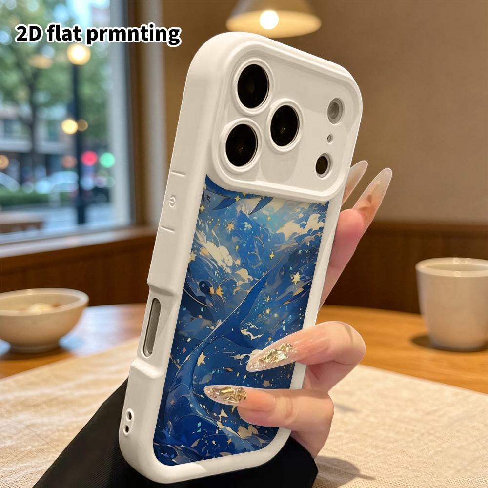 Phone case: 2D flat, suitable for iPhone 18 17 16 15 14 13 Pro protective case, Starry Sea Blue Whale, perfect Christmas and Halloween holiday gift