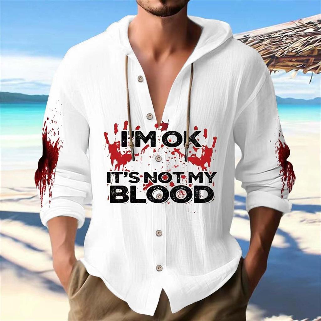 Halloween Printed Men's Shirt, Hooded Long-sleeved Hooded Jacket