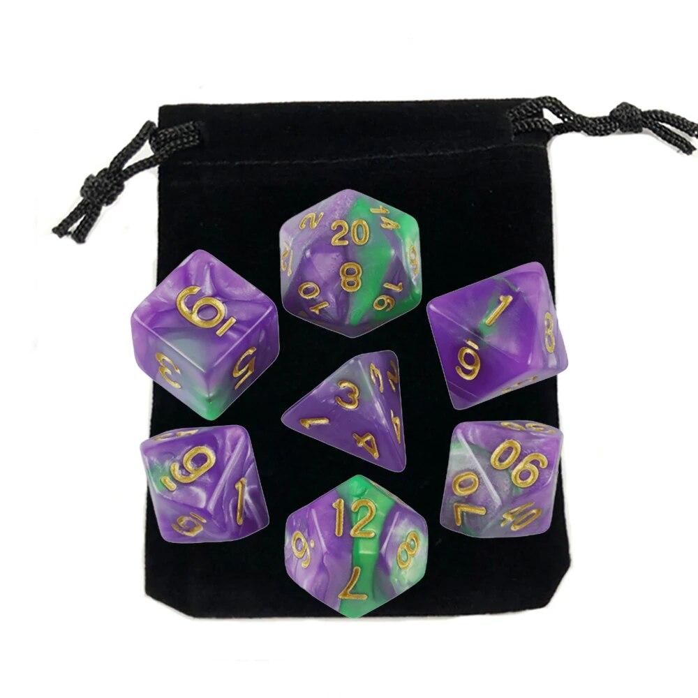 7pcs Dice with Bag DnD D4,d6,d8,d10,d%,d12,d20 Polyhedral Board Game Pieces RPG
