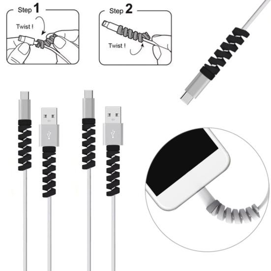 12Pcs Cable Protector Solid Color Flexible Silicone Spiral Design Wearproof Wire Protector for Charging Line