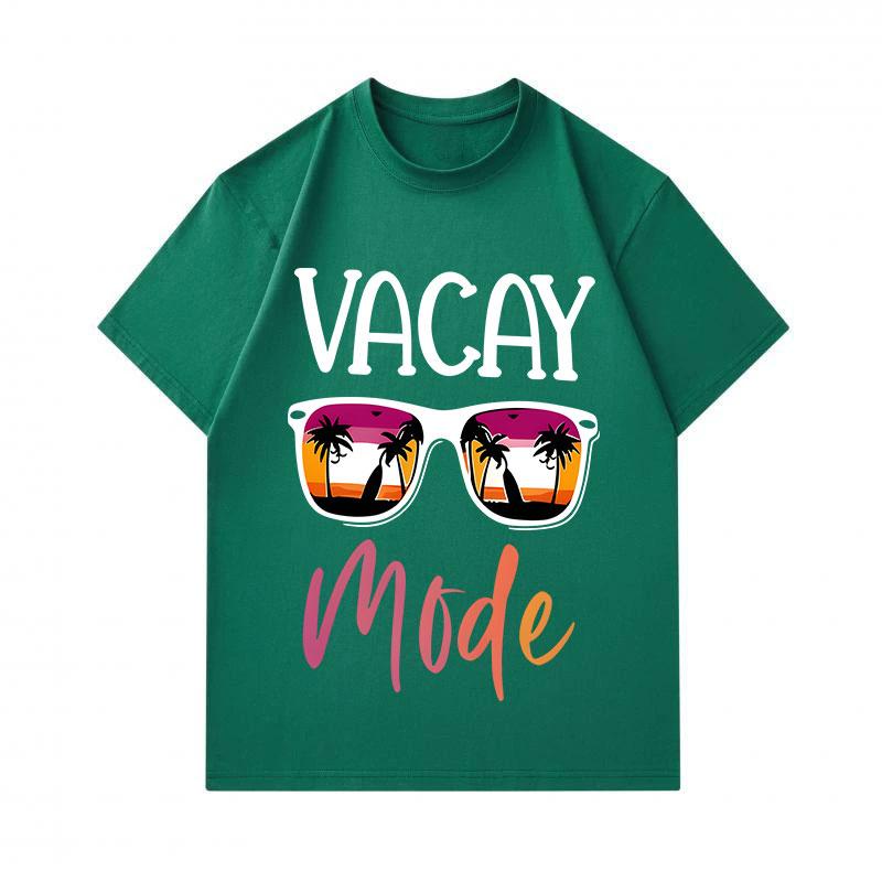 Men's 100% Cotton Crew Neck Short Sleeve T-Shirt, Casual Vacay Mode Sunglasses Palm Sunset Printed Tees for Holiday Travel Daily Wear Summer Tops