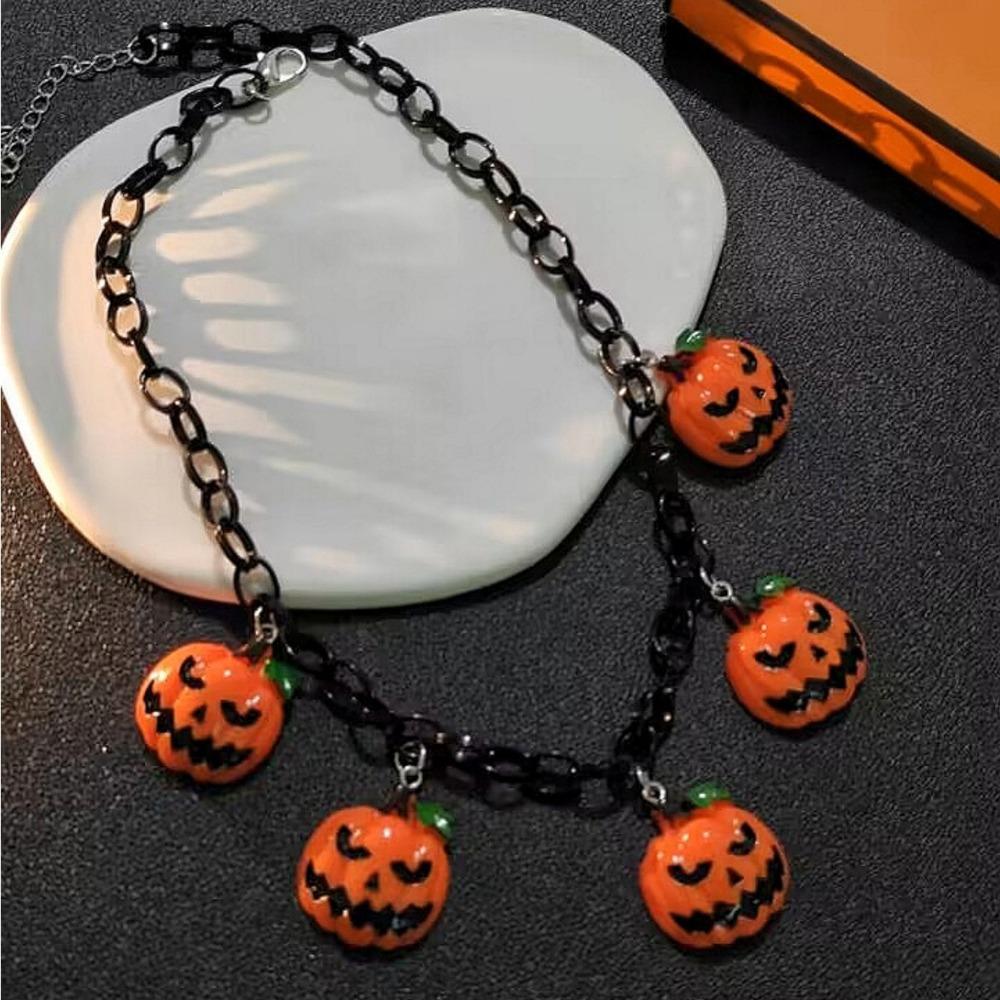 Gothic Halloween Necklace Pumpkin Ghost DIY Necklace Pendant Collarbone Chain Cosplay Girl Neck Chain for Party Prom Halloween