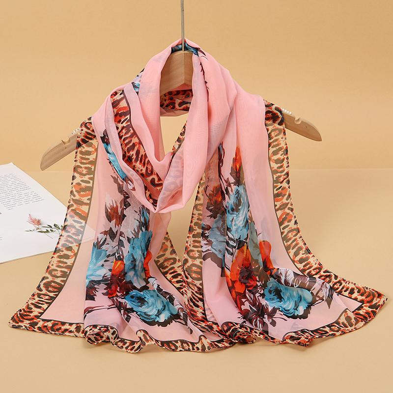 New Fashion Print Design Women Silk Scarf Shawl Elegant Headscarf Convinient Bandage Hijabs Chiffon Muslim Wrap Scarves