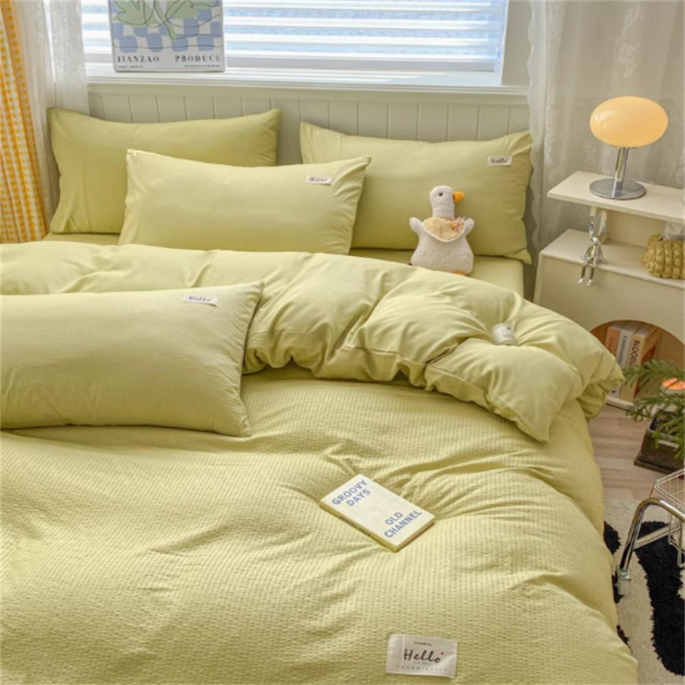 Waffle Washed Cotton Four Piece Set, Non All Cotton Bedding, Pure Cotton Bedding, Student Dormitory Bed Sheets Duvet Cover Set