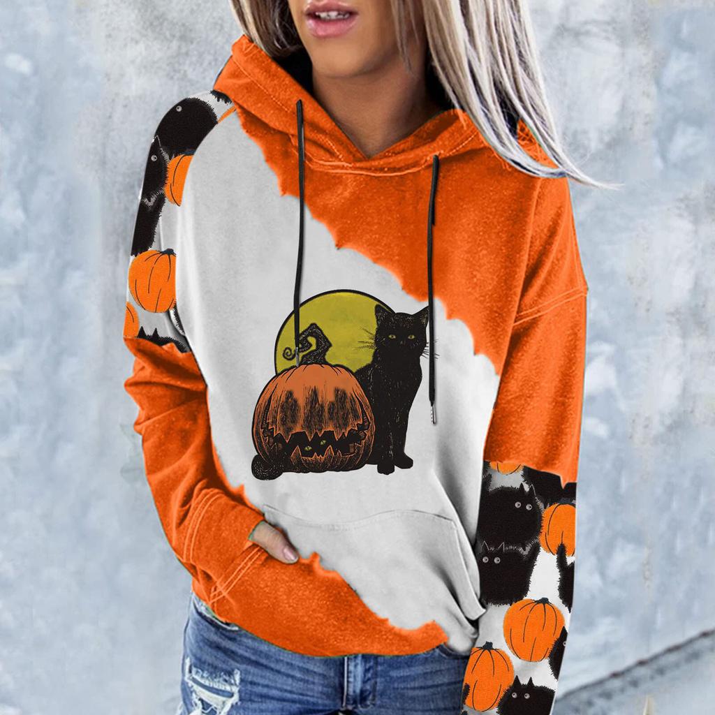 Autumn 3D Pumpkin Printed Hoodies Fashionable Casual Sports Long Sleeved Women's Hooded Sweatshirts
