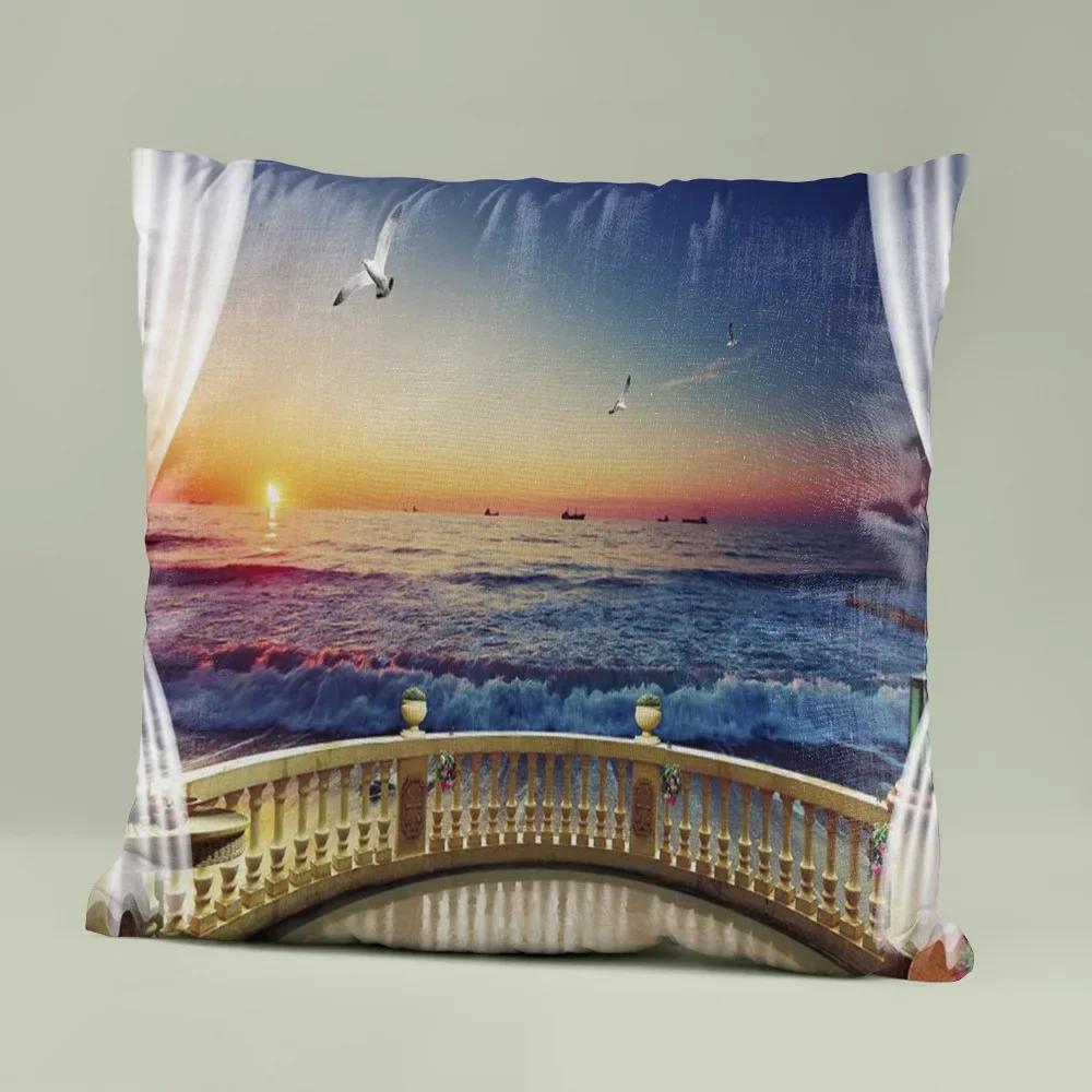 45x45cm Blaues Ozean Seestück Kissenbezug Einfache Strandlandschaft Zuhause Sofa Dekorative Kissenhülle Schlafzimmer Lendenkissen