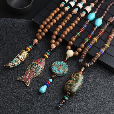 BLINGBAY kadın Kolye Yeni El Yapımı Takı Kolye Vintage Etnik Tarzı Kazak Zinciri Ahşap Boncuk Kolye Kızlar Parti Takı Hediyeler