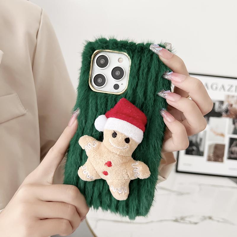 Christmas Tree Socks Cute Plush Phone Case For Iphone 15 14 13 12 11 Pro Max X XR XS Max 7 8 Plus Se 2020 2022 Xmas Furry Silicone Cases