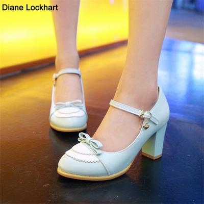 Zapatos Mary Jane de Moda Mujer Tacones Altos Zapatos de Salón Zapatos con Lazo Tacón Alto Grueso Casual Zapatos de Salón de Señora Rosa chaussures Femme Zapatos Lolita 32-43