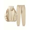 Boston Print Men's Two Piece Set, Casual Long Sleeved Hooded Sweatshirt and Sweatpants Set, Suitable for Winter and Autumn Wear, Sportswear Set