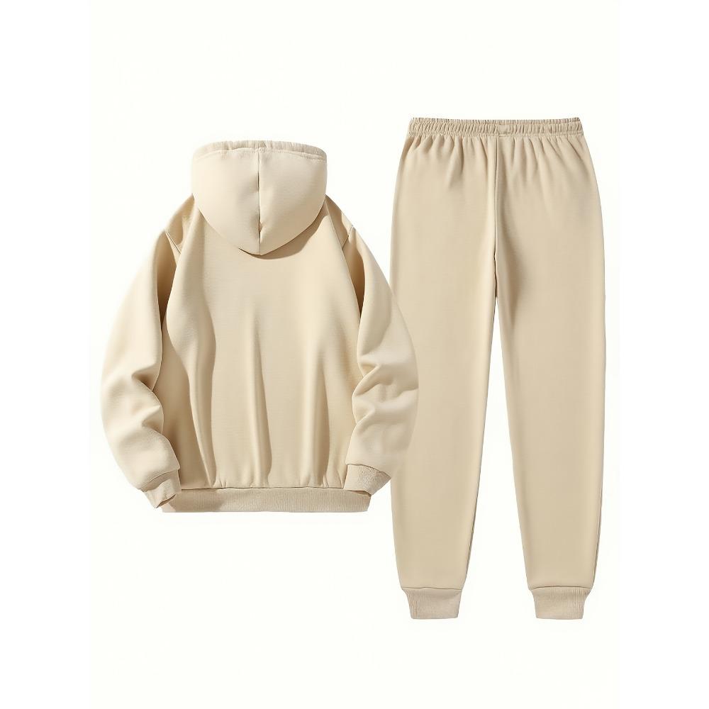Boston Print Men's Two Piece Set, Casual Long Sleeved Hooded Sweatshirt and Sweatpants Set, Suitable for Winter and Autumn Wear, Sportswear Set