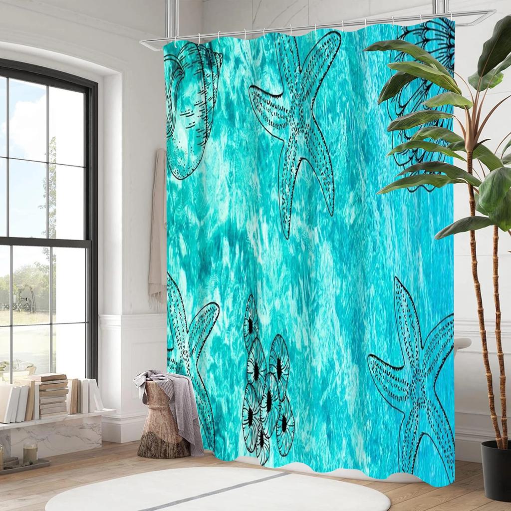starfish Bathing Curtain Bathroom Shower Curtain Waterproof With 12 Hooks Home Deco