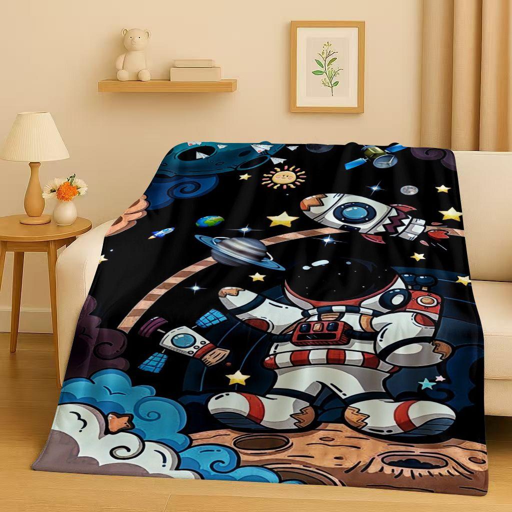 3D Cartoon Astronaut Spaceman Planet Flannel Blanket,Ultra Soft Plush Throw for Home Bedroom Bed Sofa Cover Kid Christmas Gift