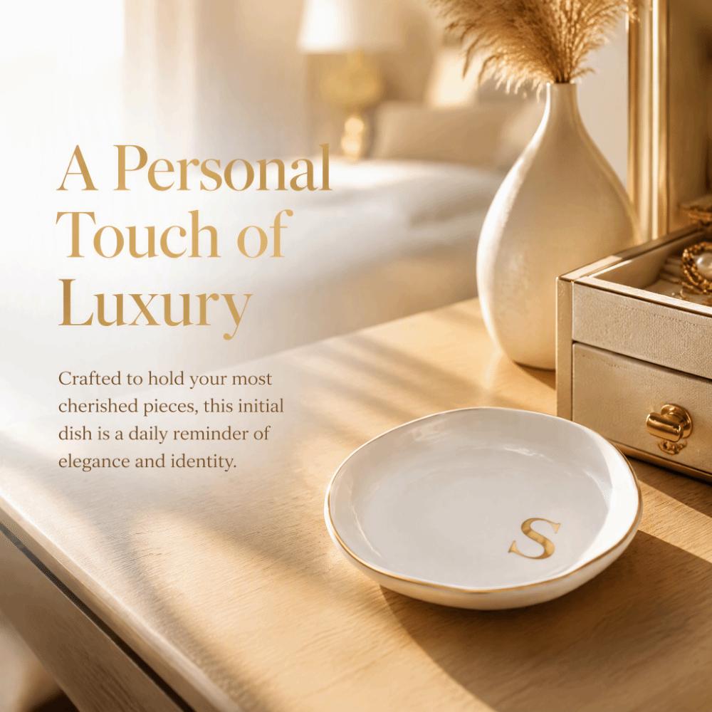 Gold Rim Monogram Letter Ring Dish A-Z Decorative Ring Holder Plate Blogger's Recommendation
