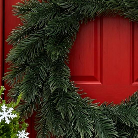Christmas Pine And Cedar Wreath Winter Faux Greenery Wreath Holiday Fake Cedar Wreath for Indoor Outdoor Front Door Farmhouse Decoration