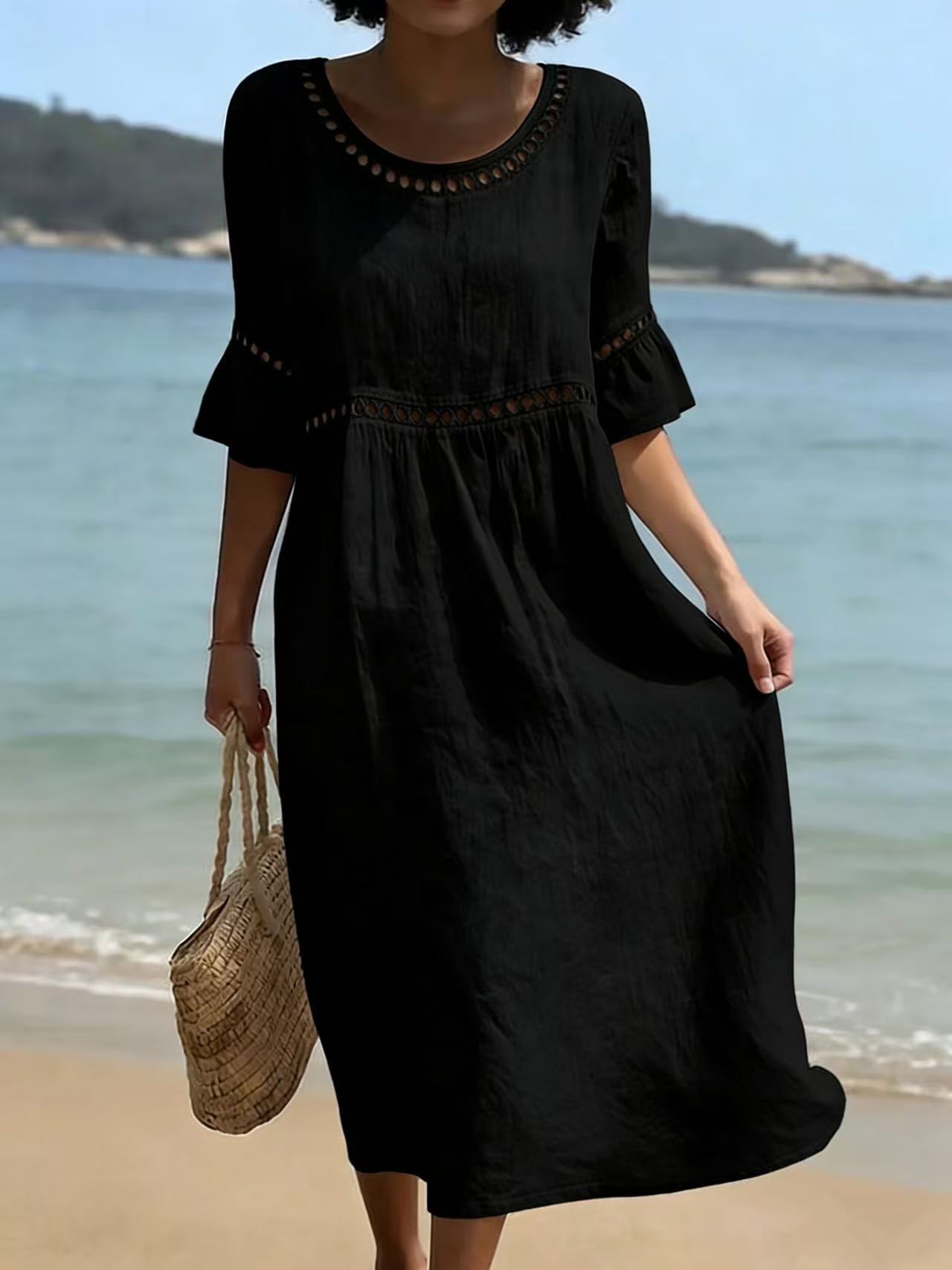 

Spring and summer new elegant casual crew neck solid color women s dress XXXL чорний