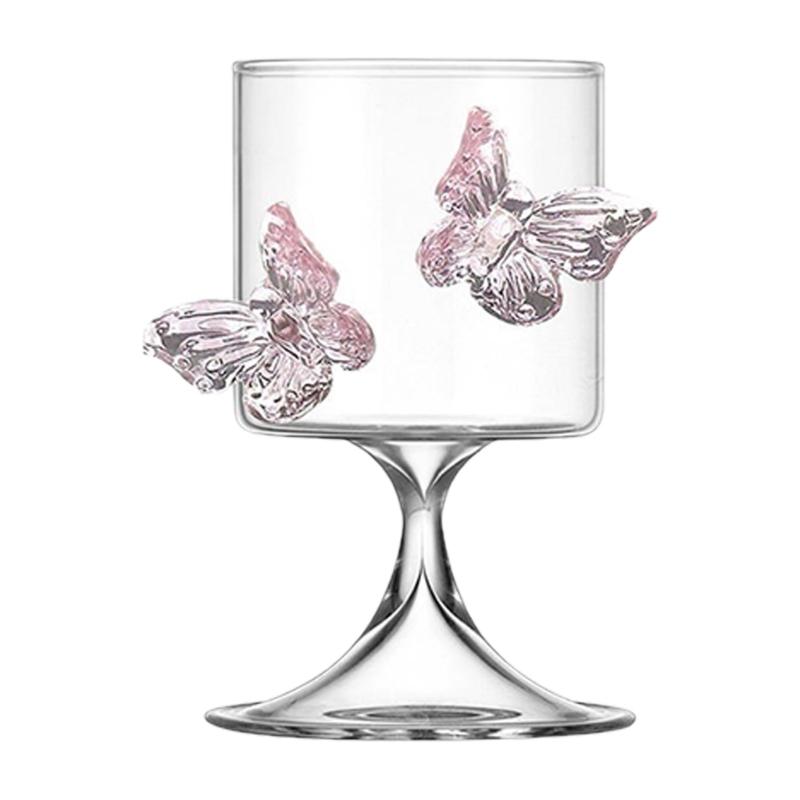 Premium 250Ml Pink Butterfly Engraved Highballs Glass Easy Cleaning Beverage Container Ideal For Gift And Decors