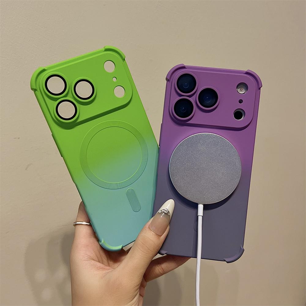 Gradient Silicone Lens Glass Magnetic Case For iPhone Air 17 16 15 14 13 12 Pro Max Plus Phone Magsafe Wireless Charging Cover
