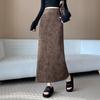Coffee Retro Suede Plush High-Waisted A-Line Slit Skirt - Women's Autumn/Winter 2025 Collection
