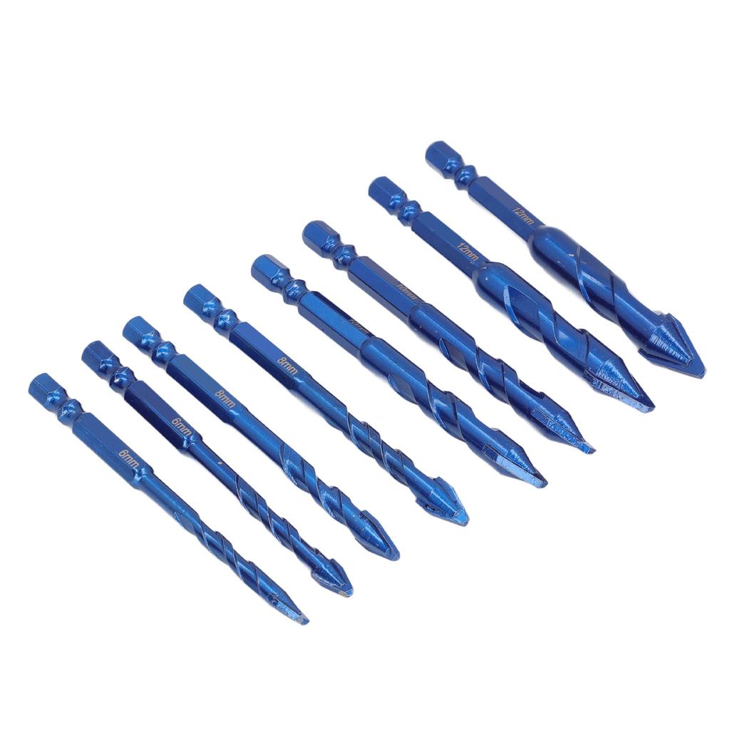 8 Pieces Skewed Head Eccentric Bits 14 Inch Hex Shank Twist Drill Set for Stone Glass Marble Tile