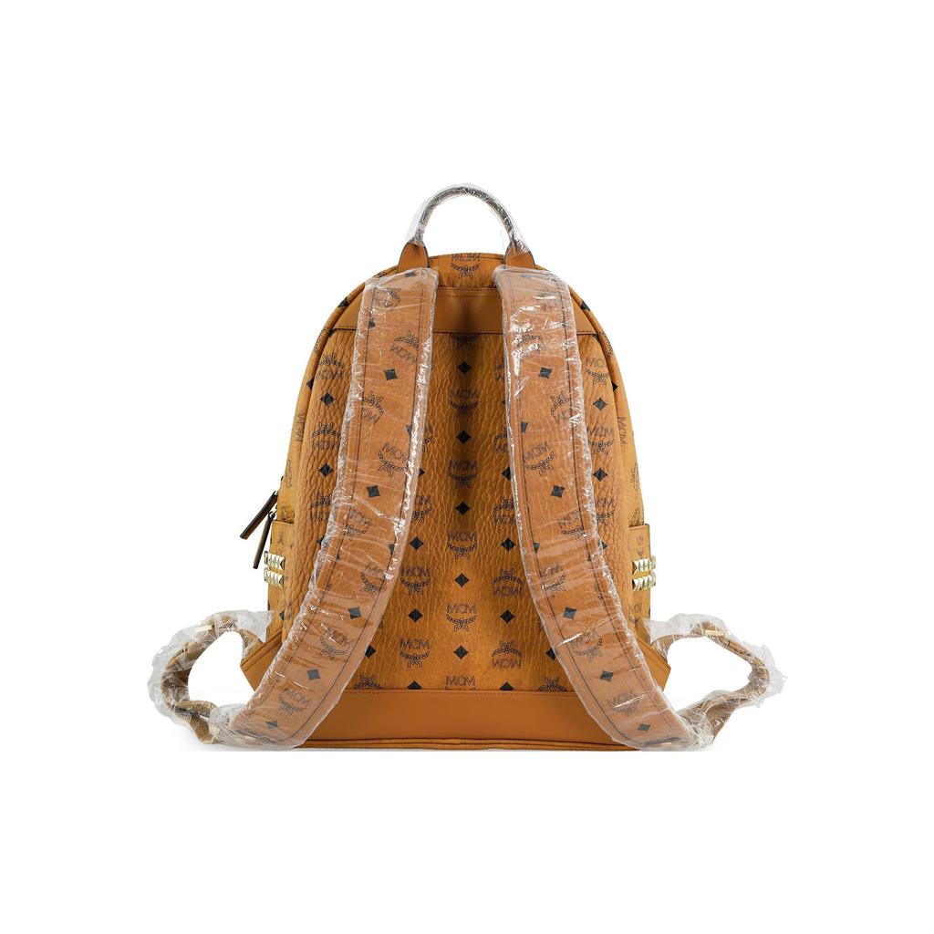 MCM Visetos Monogram Leather Backpack with Gold Hardware & Front Pocket Large Daily Bag for School Travel & Work