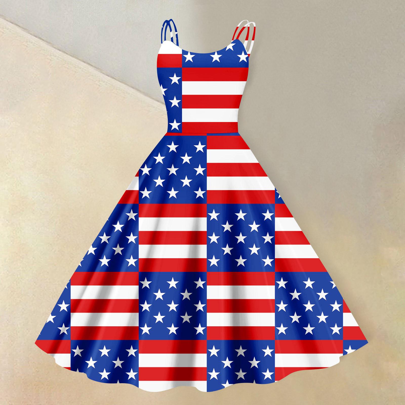 

Жіноча Повсякденна Мода Принт до Дня Незалежності Сексуальна Спідниця з Відкритими Плечима Панк Ретро L синій