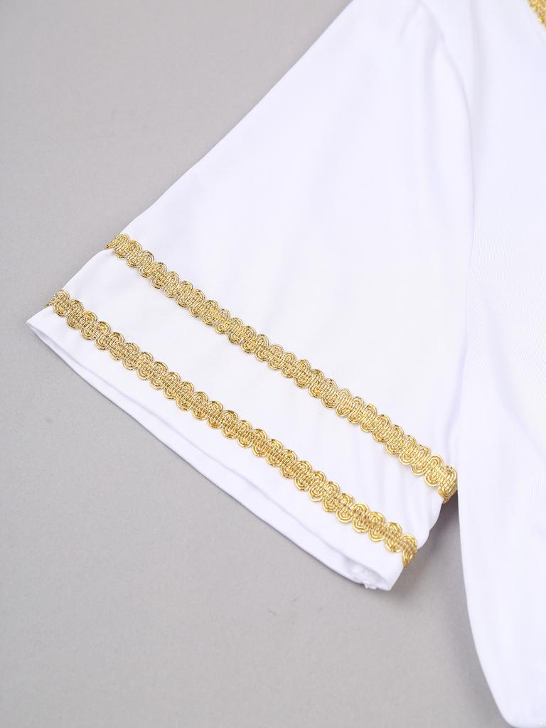 Mens Halloween Ancient Greek Toga Costume Short Sleeve Retro Gold Decoration Cosplay Roman Robe