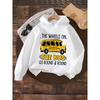 A Simple And Casual Autumn Boy Cartoon Yellow Bus Print Pattern White Hooded Sweatshirt, Suitable For Daily Travel