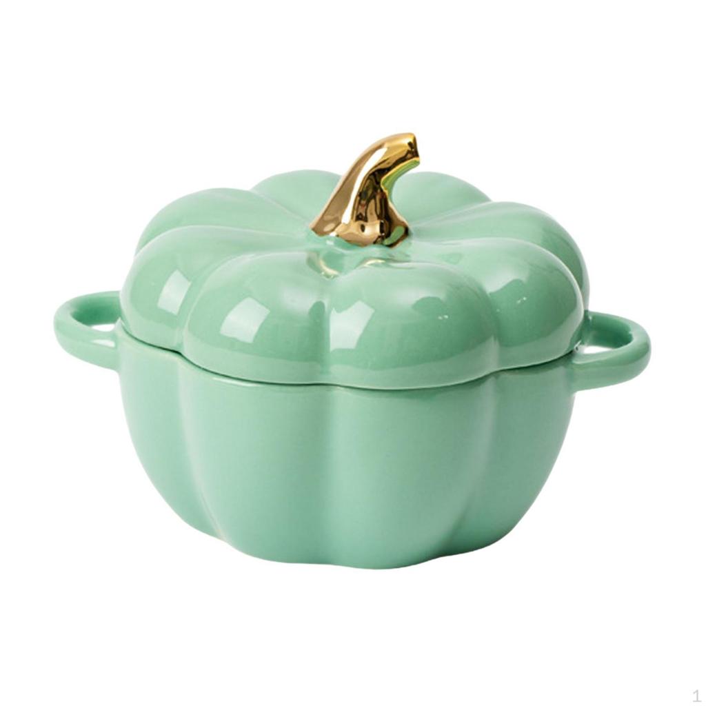 Keramikschale im Kürbisdesign mit Doppelgriff und Deckel zum Kochen und Servieren
