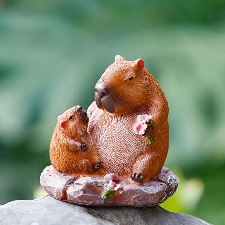 Detailed Resins Mother Child Capybara Miniature Figurine Animal Sculpture Ornament for Desktop and Garden Display Decors