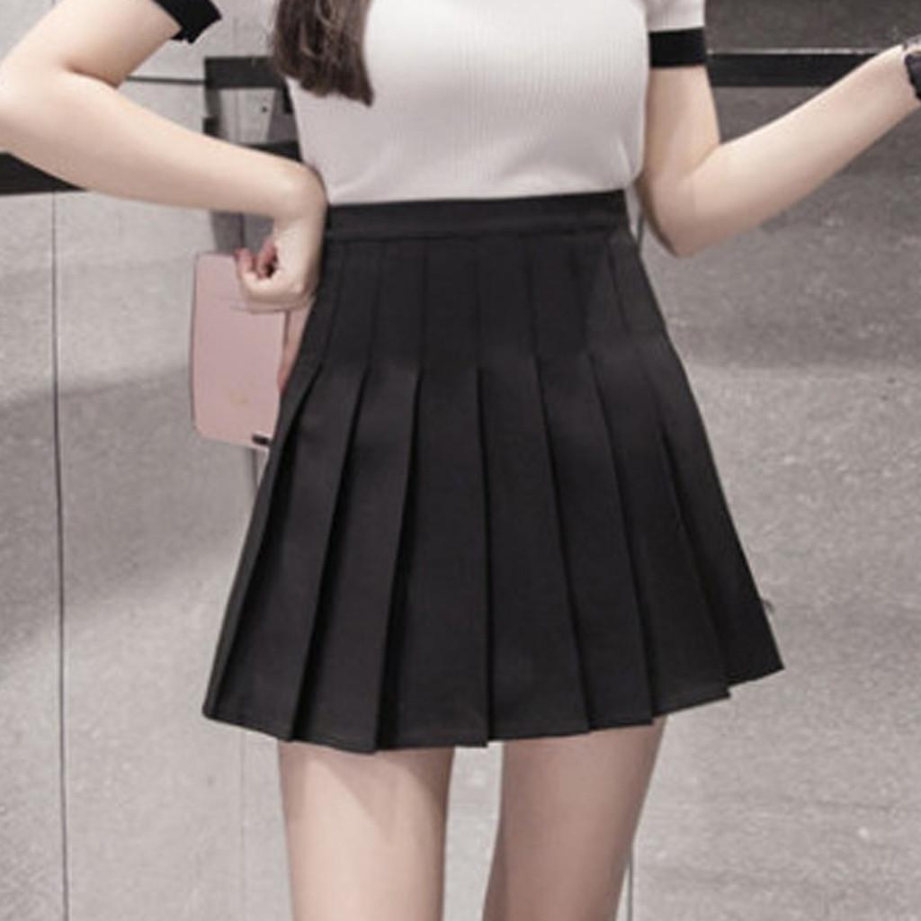 (SU)Fashion Women High Waist Pleated Casual Solid A-Line Slim Short Fit Mini Skirts