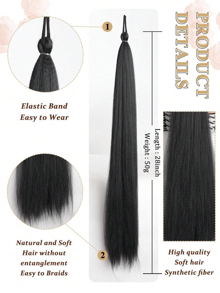Synthetic Ponytail 1 Pack Braid Extension, Full of  Color Ponytail Extension, with Elastic Tie Straight Tube Sleek Wrap Extension Hair