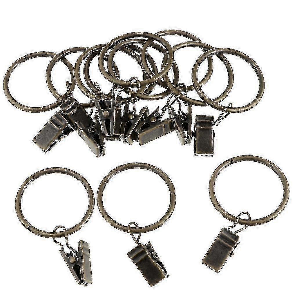 12-pack curtain rings with clips, 25mm curtain rings for hanging curtains - brown 25mm