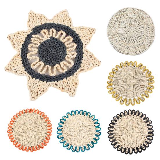 Wiederverwendbare Tischunterlage Hitzebeständige Isoliermatte Japanische Handgefertigte Blumenförmige Maiskolben-Tischmatte für Esstisch Rutschfest Fleckenabweisend Untersetzer