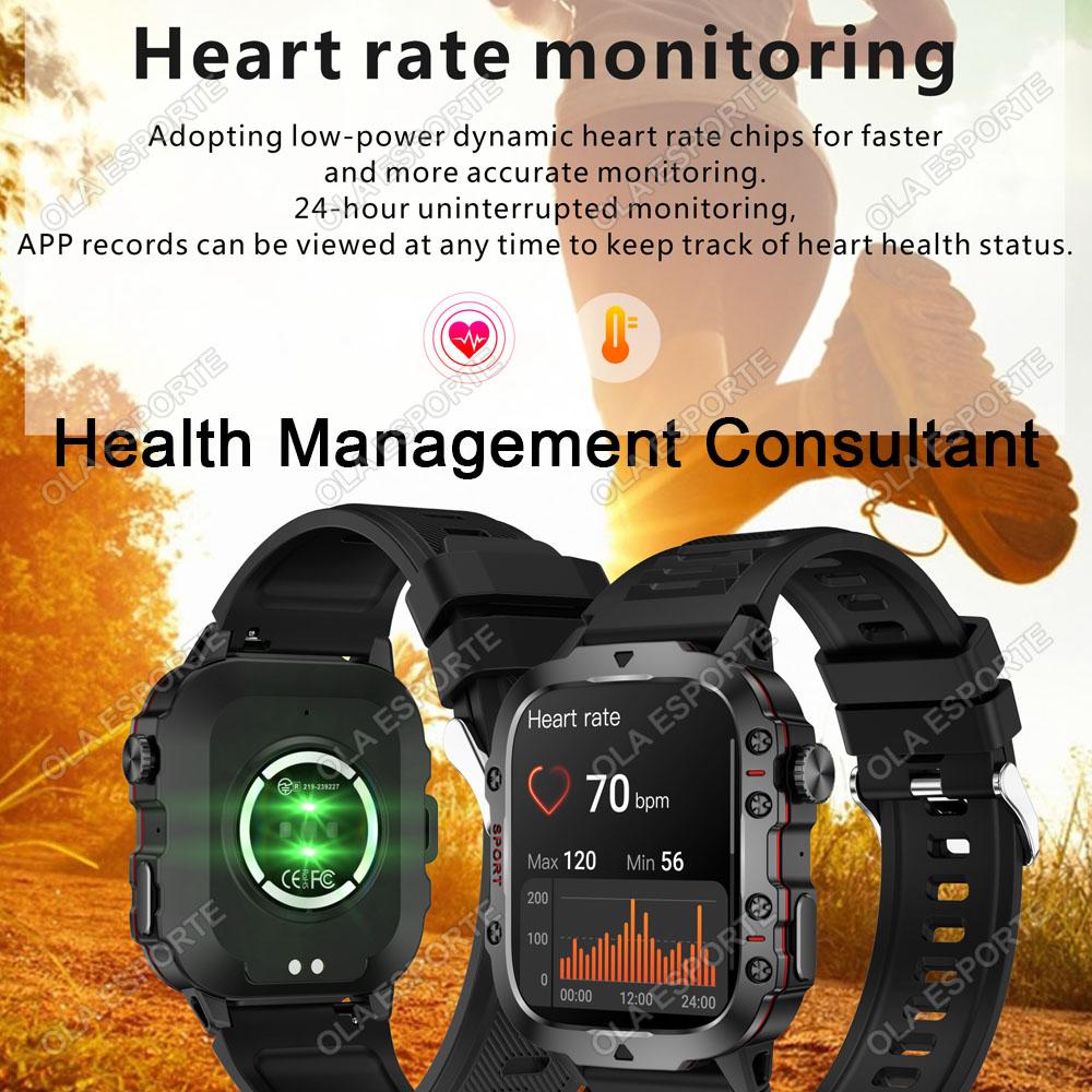 New Military Smart Watch Men IP68 5ATM Outdoor Sports Fitness Tracker Health Monitoring 1.81Inch Bluetooth Calls Smartwatch