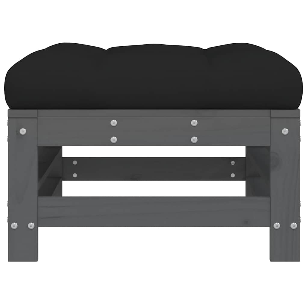 Garden Stool with Cushions 2 pcs Grey Solid Pine Wood