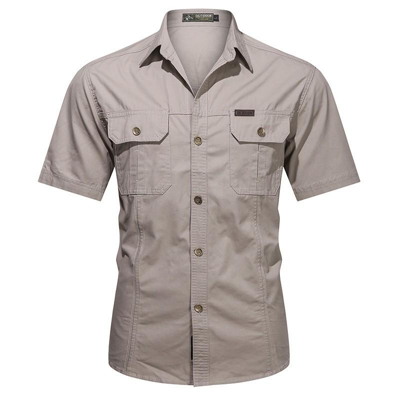Mens Lightweight Quick-Dry Work Shirt With Multiple Pockets Loose Fit Cotton Long Sleeve Outdoor Casual