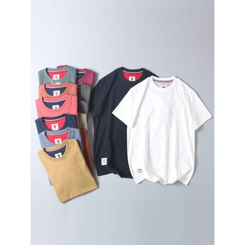 Foreign Trade Export Surplus Summer Solid Color Pure Cotton Brushed Short-Sleeve T-Shirt Men's Basic Half-Sleeve Undershirt