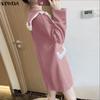 VONDA Women Elegant Big Lapel Neck Long Sleeve Stitching Casual Mini Dress