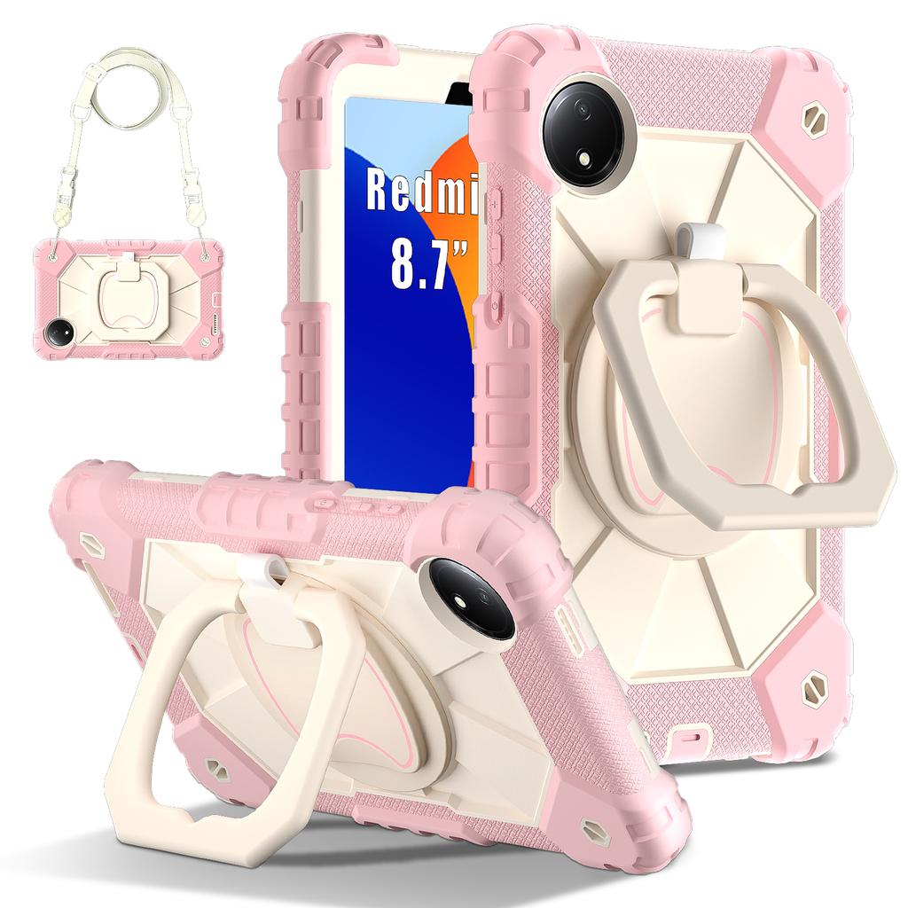 For Redmi Pad SE 8.7 mini 4G 2024 Heavy Duty Armor Case 360° Rotating 3-layer Protection Stand Cover With Shoulder Strap