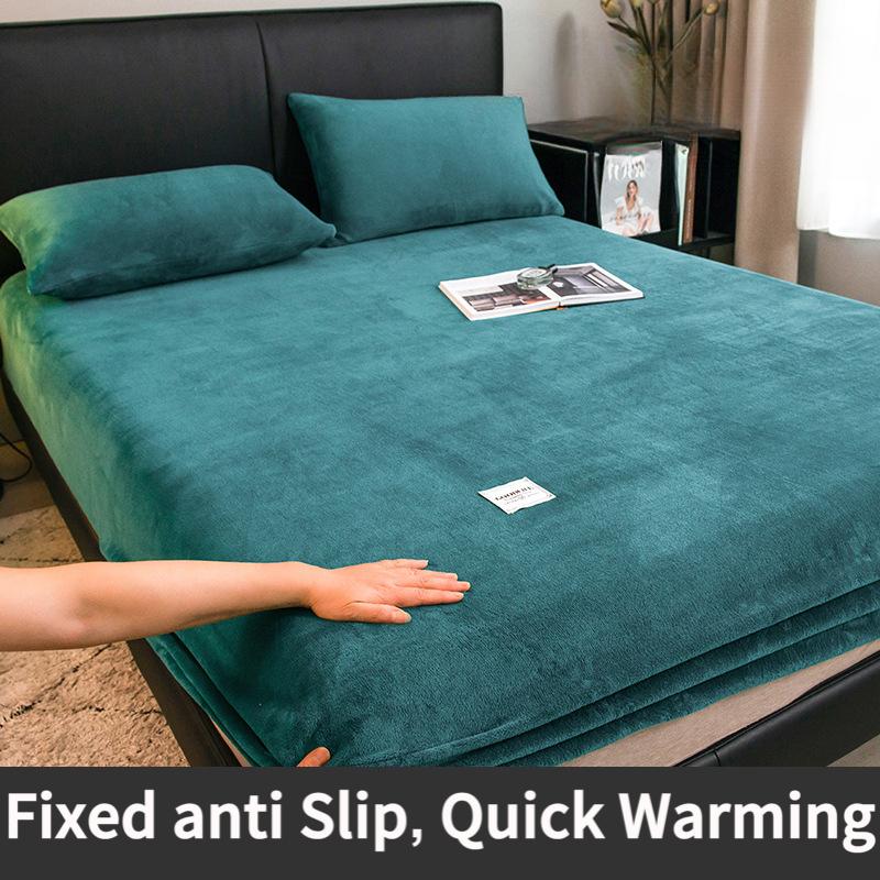 2025 Velvet Thermal Mattress Cover, Plush Fabric Sheets For Winter, Bed Cover, Bed Sheets Set For Single Double King Queen Bed 160x200
