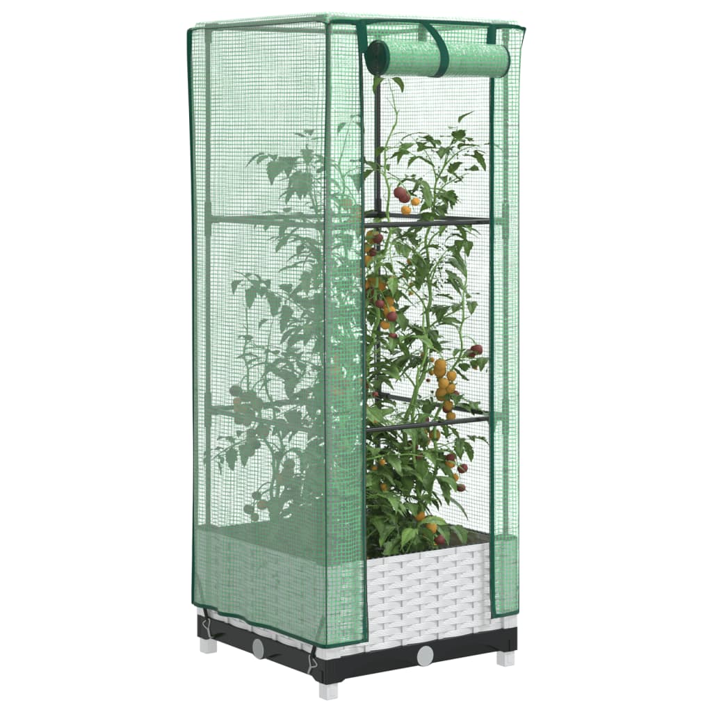 Vidaxl Raised Planter with Greenhouse, Rattan Look, 40X40X123 Cm