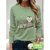 Holiday Theme Autumn/Winter Multicolor Owl Family Solid Print Crew Leader Long Sleeve T-Shirt