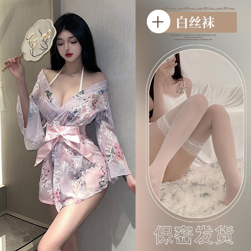 Sexy lingerie kimono bathrobe set uniform seduction print Japanese bow sexy Japanese pajamas new