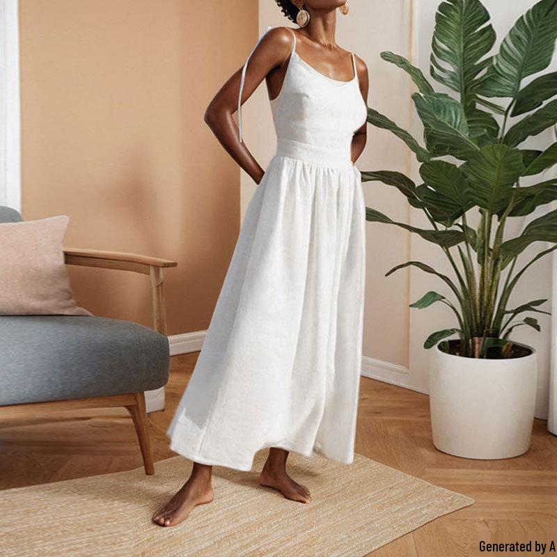2026 Spring Women s European & American Style Sexy High-Waisted Spaghetti Strap Dress L белый