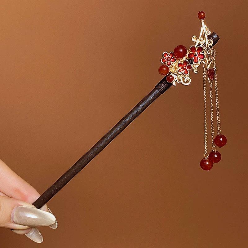 

Элегантная деревянная заколка-цветок с кисточкой - древний китайский стиль для женщин, идеальный головной убор ханьфу