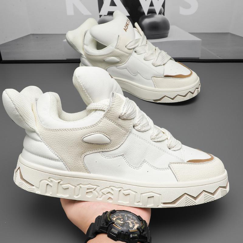 Designer Color Block Chunky Sneakers Women/Men Leather Lace-up Fashion Flat Platform Shoes Round Toe Comfortable Casual Sneakers