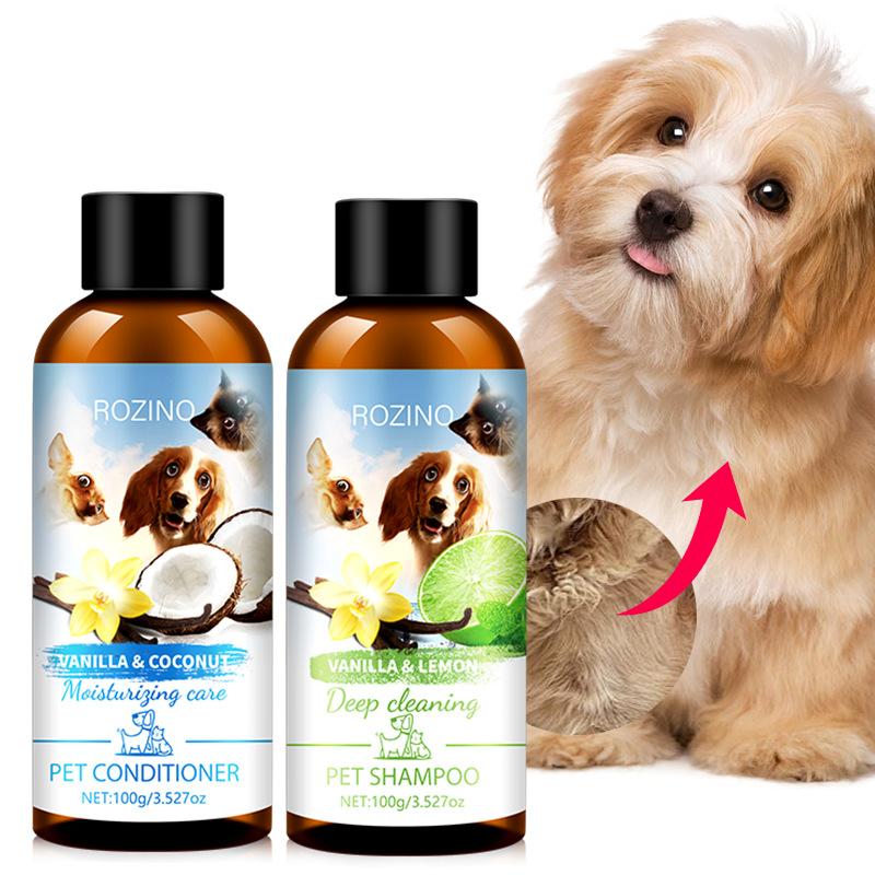 Tierwaschpflege-Set Shampoo 100ml+Conditioner 100ml Desodorierend Langanhaltender Duft Katze Hund Duschgel Haustierreinigungsprodukte