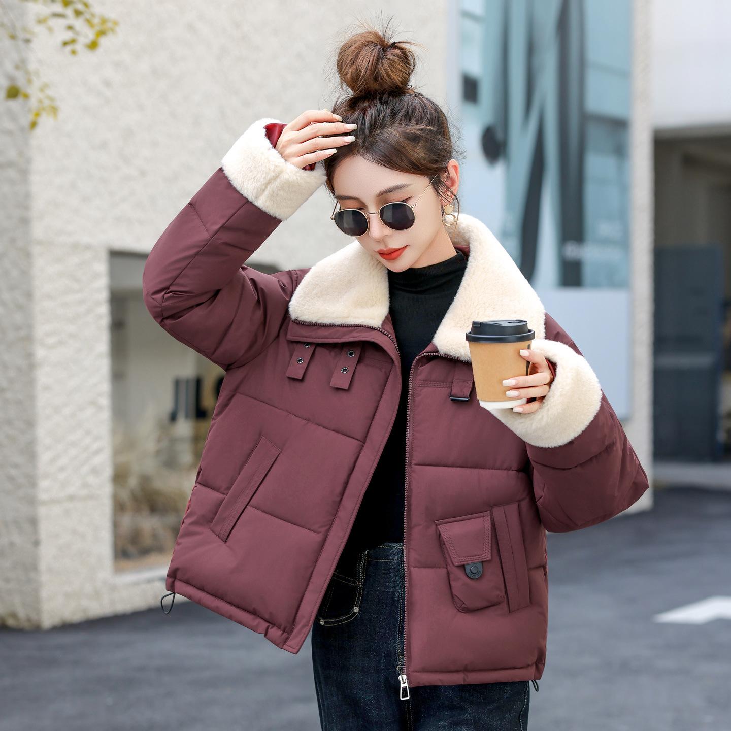 

Short Down Cotton-padded Jacket for Women s Winter Small Foreign Style Lapel Jacket M