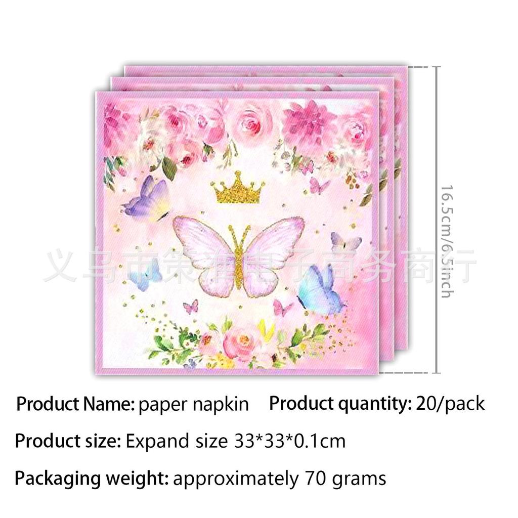 Pink Butterfly Birthday Party Tableware Set – Plates, Napkins, Tablecloth & Decorations